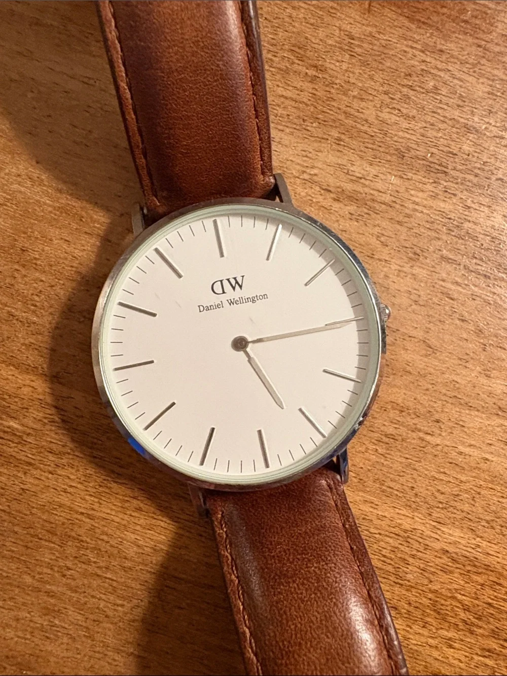 Daniel Wellington Silver Case Watch with Brown Leather Strap